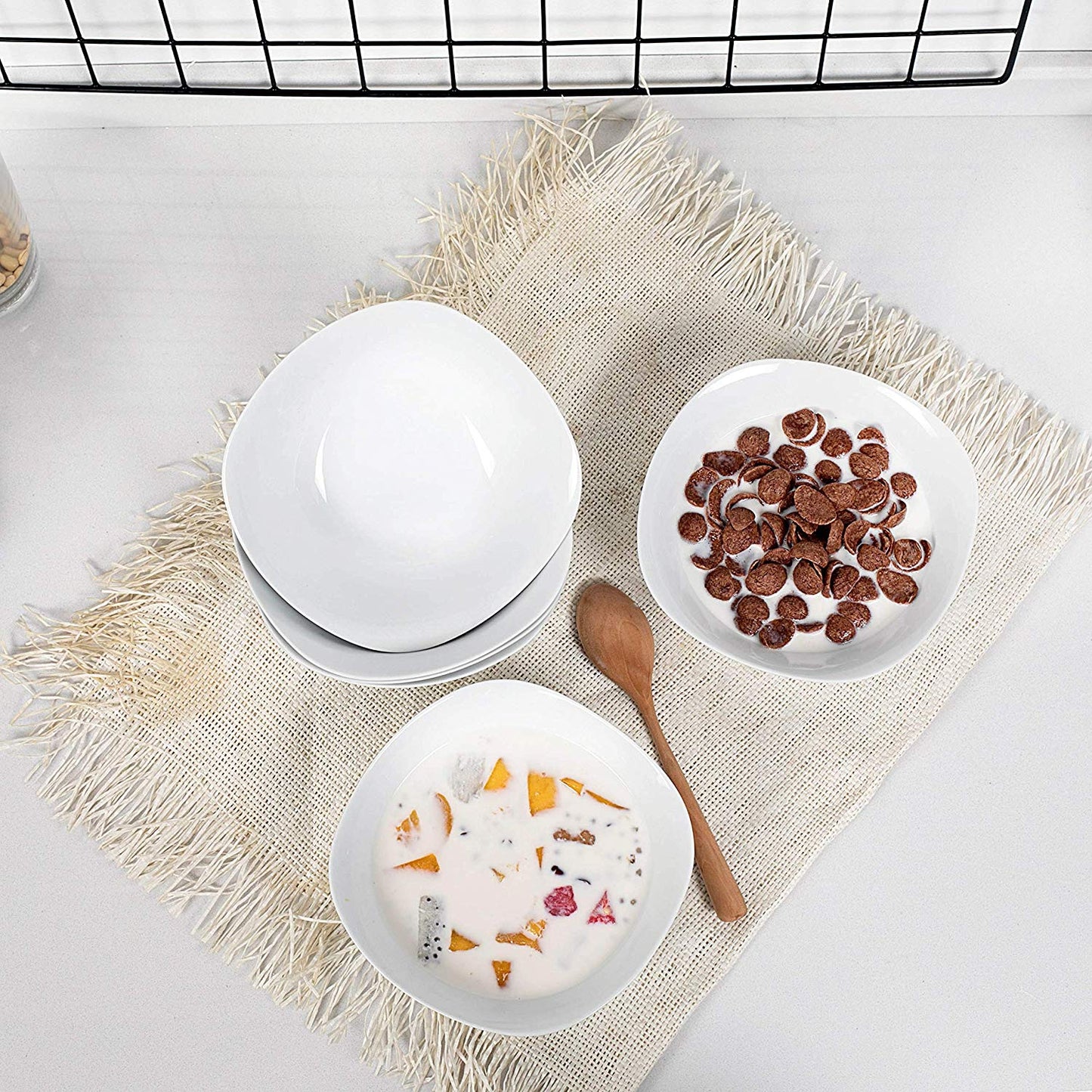 Elisa 6-Piece Porcelain Ivory White Bowls Set (6.7"/14.8 oz) - Nordic Side - 148, 67, Bowl, Bowls, Cereal, Dessert, Elisa, inch, Kitchen, MALACASA, oz, Pasta, Piece, Porcelain, Rice, Salad, S