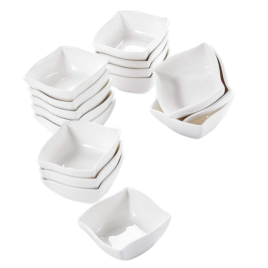 16-Piece Ivory White Porcelain Mini Ramekins (2.5" ) - Nordic Side - 16, 25, 65, Bowl, Ceramic, China, cm, Cream, Dessert, Dishes, Fruit, Ivory, MALACASA, Mini, Piece, Porcelain, Ramekins, Sn