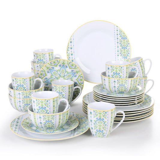 MAGDA 32-Piece Porcelain Ceramic Dinnerware Dishes Set with 8*Dinner Plate,Dessert Plate,Cereal Bowl and 380ml Mug Set - Nordic Side - 32, 380, and, Bowl, Ceramic, Dinner, Dinnerware, Dishes,
