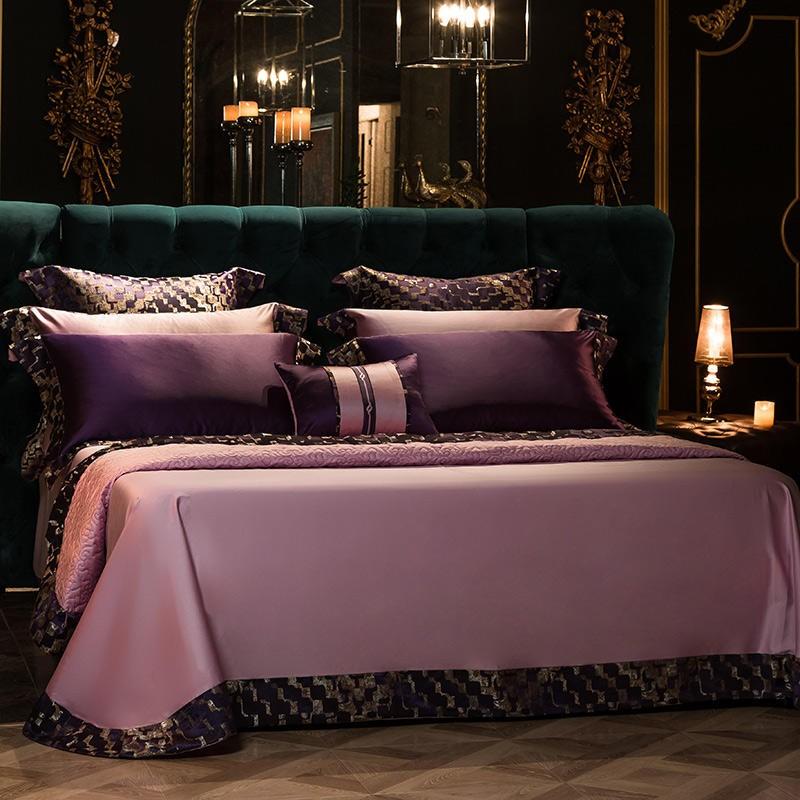 Chic Patchwork Purple Satin Fabric Embroidery Duvet Set