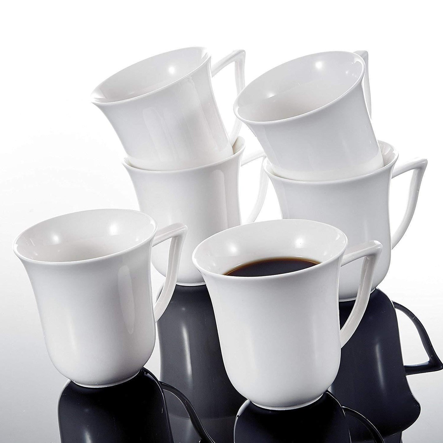 Carina 6-Piece White Porcelain Coffee Cups 3 .75" Ceramic Cream White Drinkware Set - Nordic Side - 75, Carina, Ceramic, Coffee, Cream, Cups, Drinkware, Family, MALACASA, Milk, Mugs, Office, 