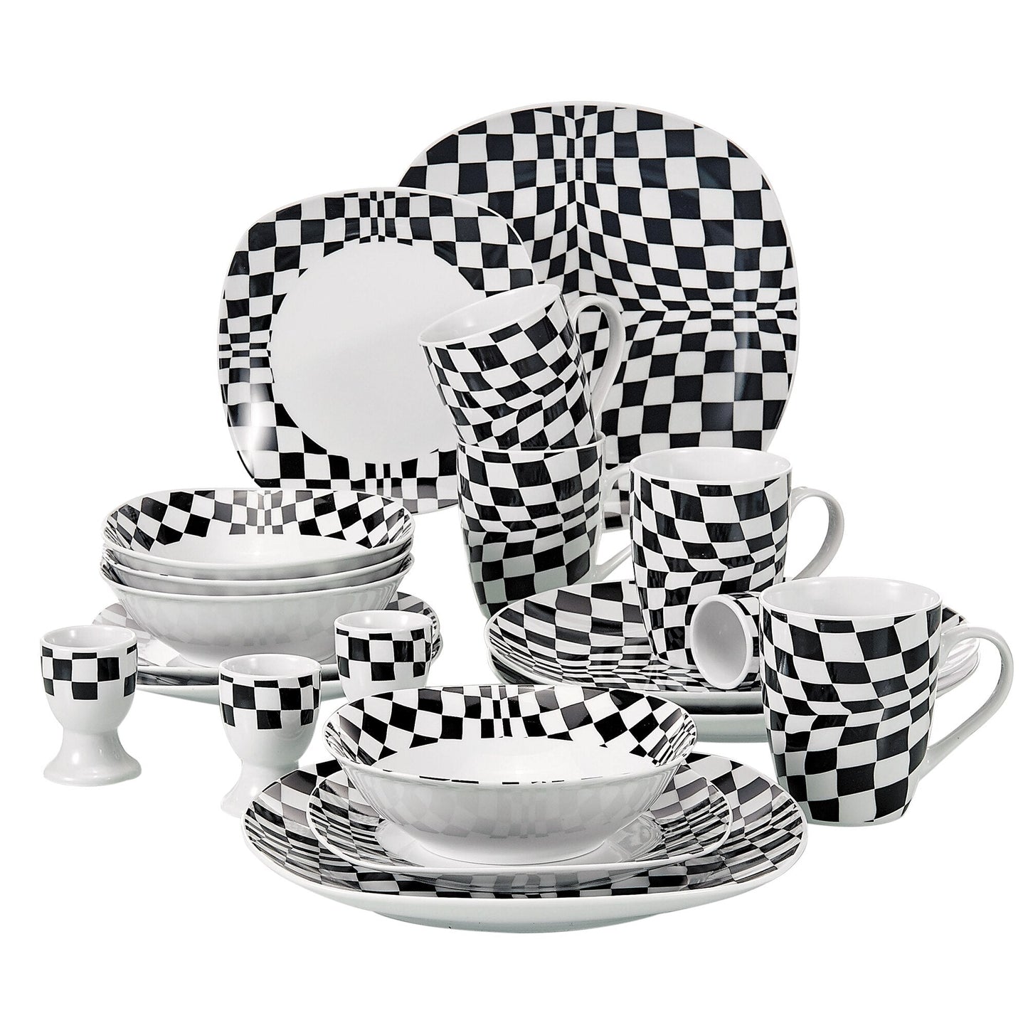 LOUISE 20-Piece Porcelain Ceramic Dinnerware Tableware Set with 4*Egg Cup,Mug,Dessert Plate,Bowl,Dinner Plate Set - Nordic Side - 20, Ceramic, CupMugDessert, Dinnerware, Egg, LOUISE, Piece, P