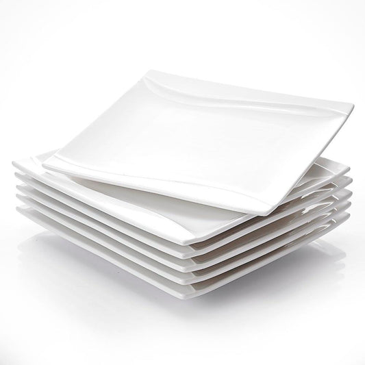 Carina 6-Piece Series Ivory White Porcelain China Ceramic Dinner Plates (10") - Nordic Side - 10, Carina, Ceramic, China, Cream, Dinner, Ivory, MALACASA, Piece, Plates, Porcelain, Series, Whi
