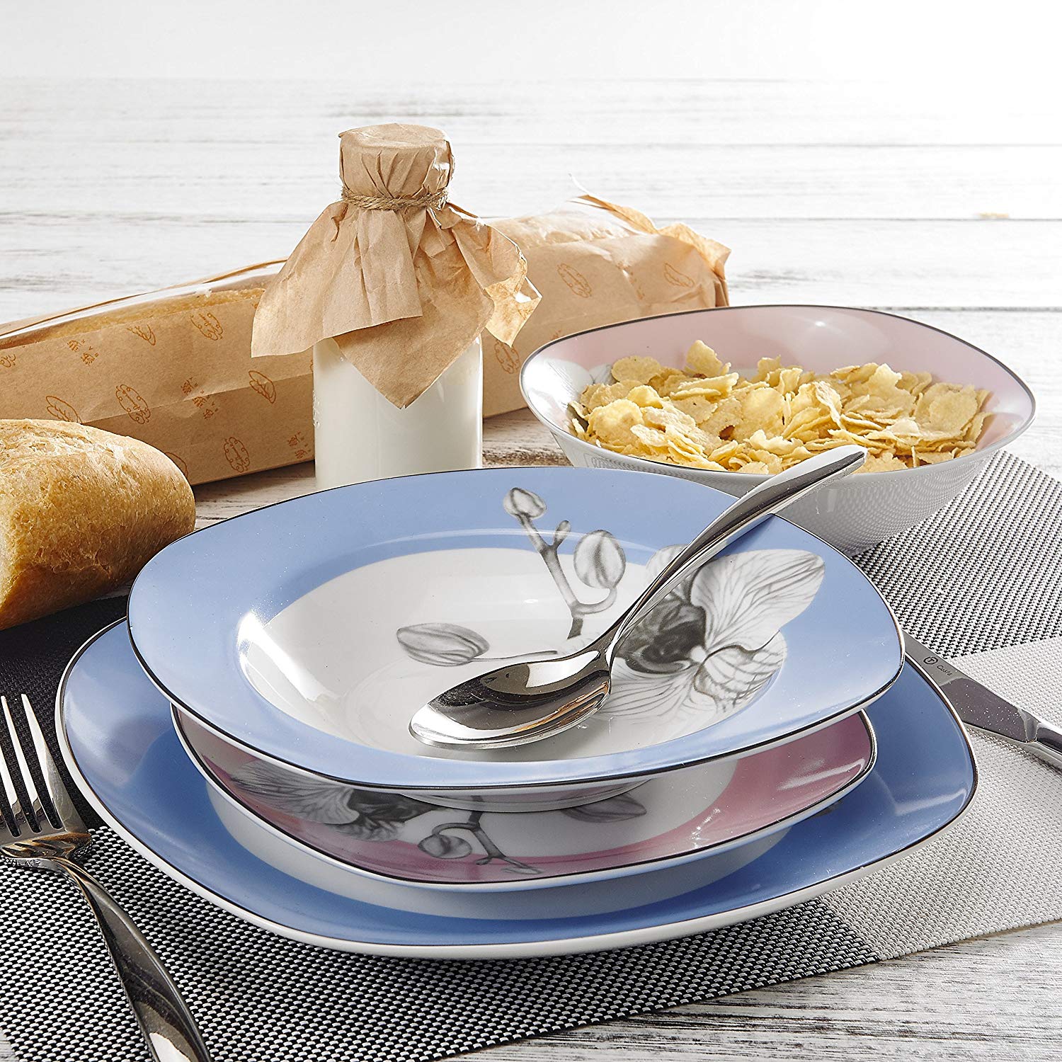 DEBBIE 24-Piece White Dinner Cutlery Combi-Set Porcelain Tableware Set with Bowl Dessert Plate Soup Plate Dinner Plate - Nordic Side - 24, Bowl, CombiSet, Cutlery, DEBBIE, Dessert, Dinner, Pi