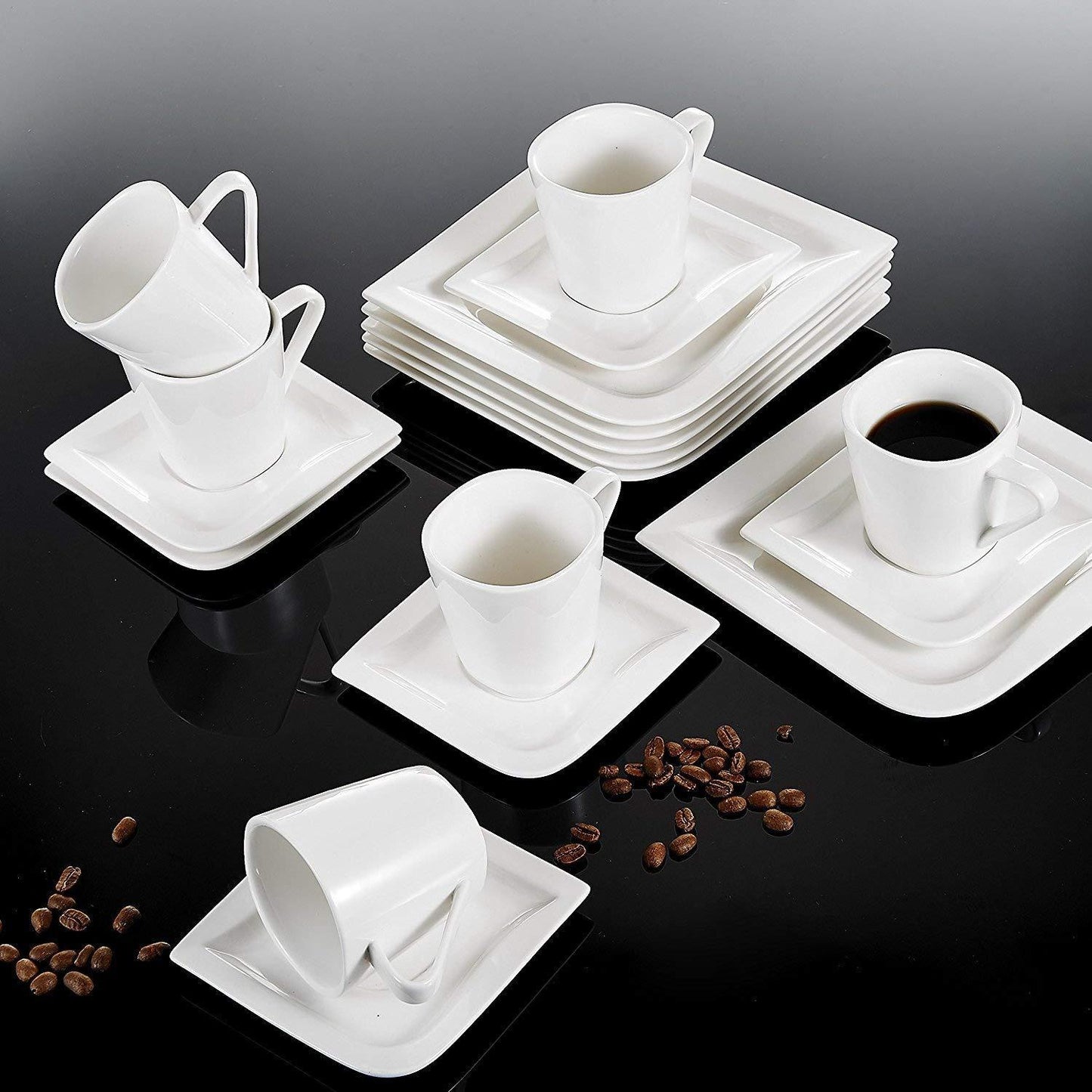 Joesfa 18-Piece Porcelain China Ceramic Tea Coffee Cups&Saucers Sets with 6-Piece Cups,Saucers and Dessert Plates - Nordic Side - 18, and, Ceramic, China, Coffee, CupsSaucers, Dessert, Joesfa