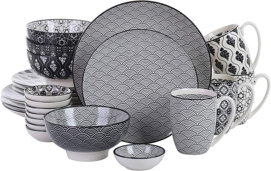 Haruka 24 Pieces Porcelain Japanese Style Dinnerware Set  with 4*Dinner Plate,Dessert Plate,Bowl,Mug and 8*Dishes Set - Nordic Side - 24, and, Dinner, Dinnerware, Dishes, Haruka, Japanese, Pi