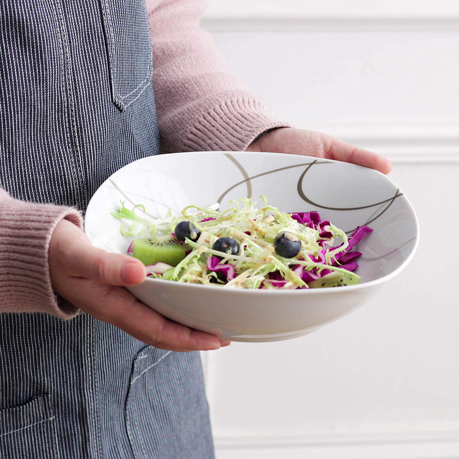4-Piece 9" NIKITA Ceramic Porcelain Fruit Salad Bowl ( 1050 ml ) - Nordic Side - 1050, Bowl, Ceramic, Cereal, DishesSoupDessert, for, Fruit, Kitchen, ml, NIKITA, Piece, Porcelain, Salad, Sala