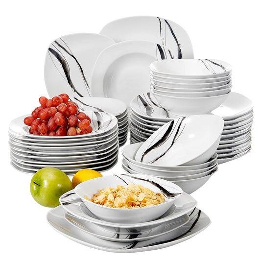 TERESA 48-Piece Dinner Set Porcelain Ceramic Tableware Set with Bowl Dessert Plate Soup Plate Dinner Plates Cutlery Set - Nordic Side - 48, Bowl, Ceramic, Cutlery, Dessert, Dinner, Piece, Pla