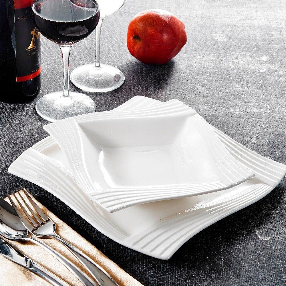 Series Amparo 24 Piece Porcelain Plates Sets with 12 Soup Dinner Plates Dinnerware Service for 12 Person (White) - Nordic Side - 12, 24, Amparo, Dinner, Dinnerware, for, MALACASA, Person, Pie