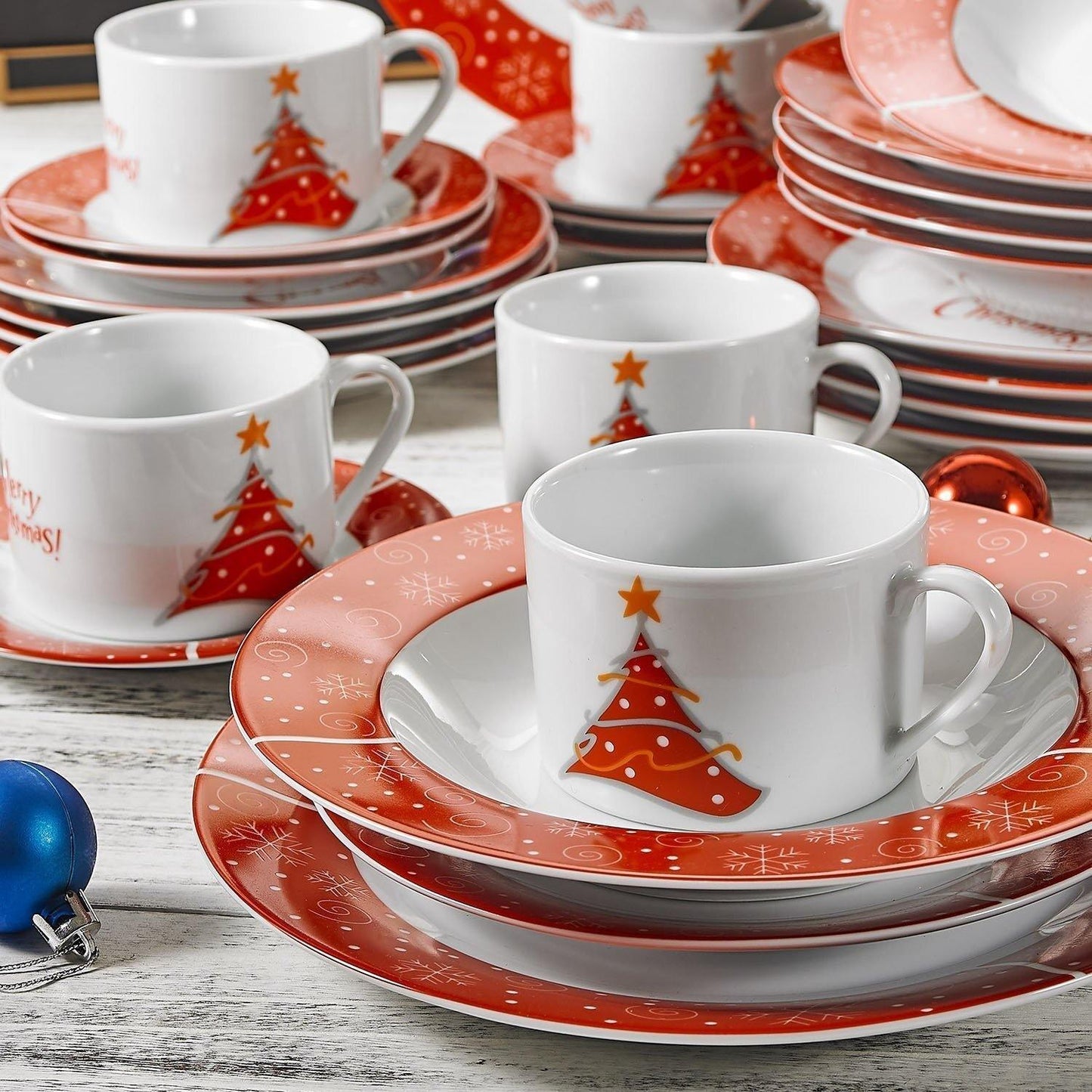 30-Piece Christmas Pattern Porcelain Dinnerware Set - Nordic Side - 30, Christmas, CupSaucerDessert, Dinnerware, Pattern, Piece, Plate, PlateDinner, PlateSoup, Porcelain, Set, Tableware, VEWE