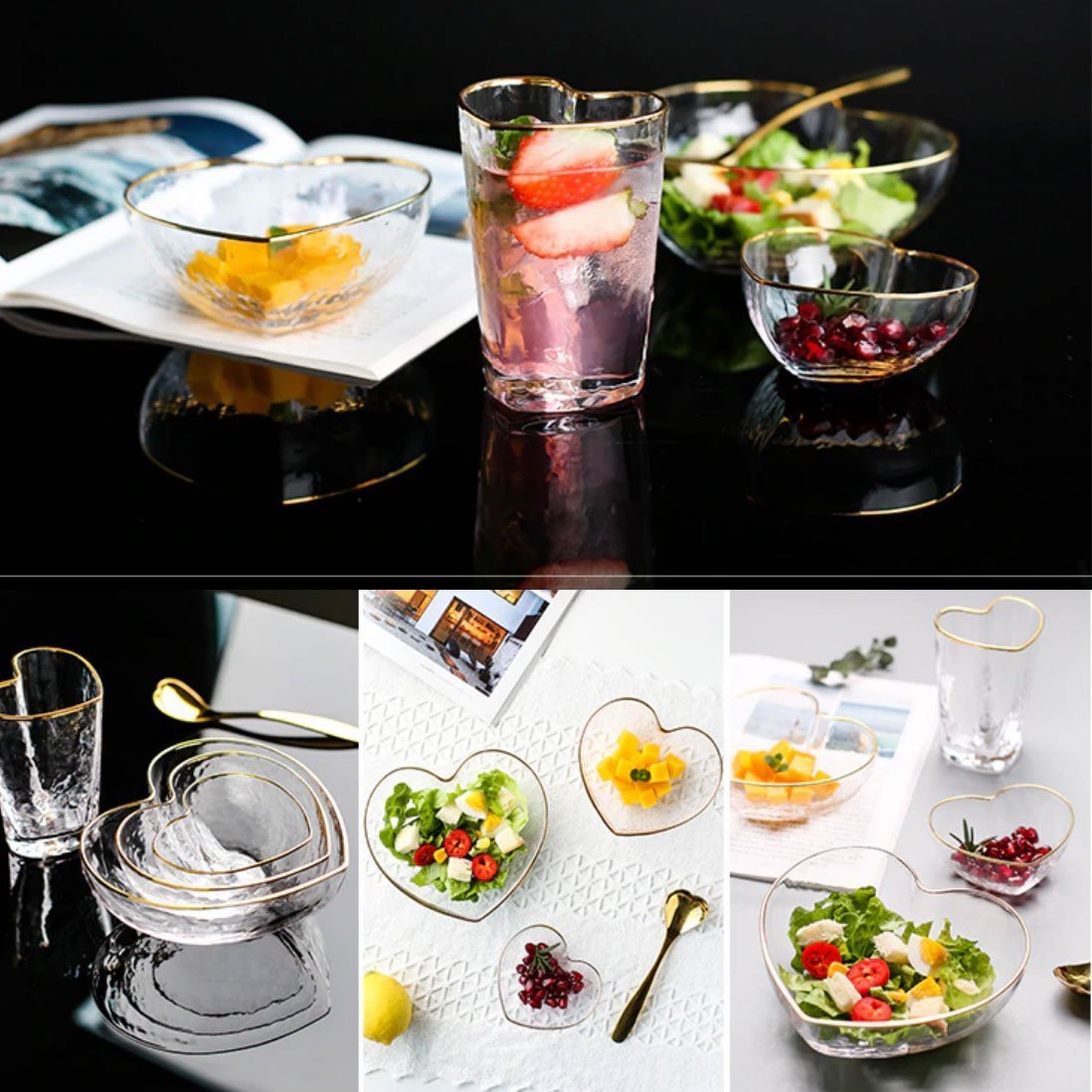 Heart Glass Tableware with Gold Rim - Nordic Side - 
