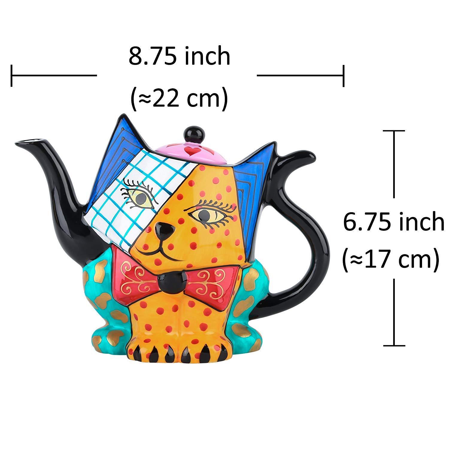 Porcelain Hand Painted Cat Shape Teapot Crafts 800 ml Mixed Colors Teapot Gift - Nordic Side - 800, Artvigor, Cat, Coffeepot, Coffeepots, Colors, Crafts, Family, Gift, Hand, Mixed, ml, Office