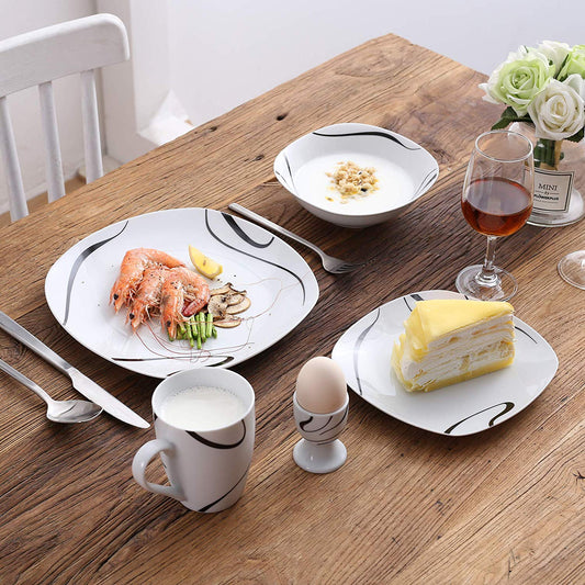 KAYLA 40-Piece Ceramic Porcelain Dinner Set Breakfast Tableware Set with Egg Cup Mug Bowl Dessert Plate Dinner Plate Set - Nordic Side - 40, Bowl, Breakfast, Ceramic, Cup, Dessert, Dinner, Eg