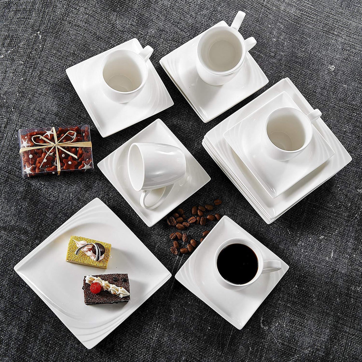 Monica 18-Piece White Ceramic Porcelain Dinnerware Set with Teacups Saucers and Dessert Plates for 6person - Nordic Side - 18, and, Ceramic, Coffee, Dessert, Dinnerware, for, Malacasa, Monica