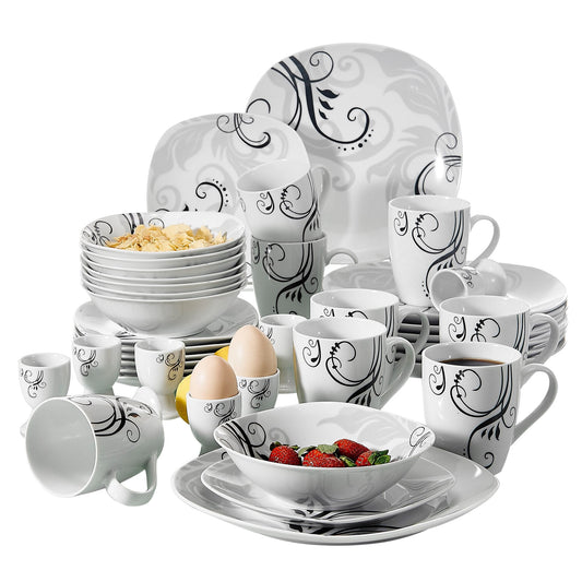 ZOEY 40-Piece Porcelain Tableware Set Decal Pattern Dinnerware Sets with Dinner Plate,Dessert Plate,Bowl,Mug,Egg Cup - Nordic Side - 40, Cup, Decal, Dinner, Dinnerware, Pattern, Piece, PlateB
