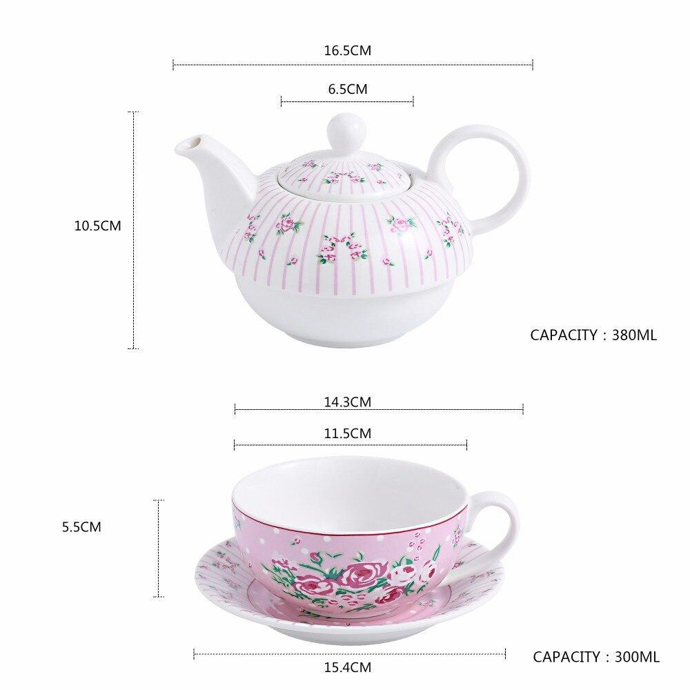 4-Piece Tea for one. Porcelain China Ceramic Set with Teapot,Cup and Saucer Portable (Flower Pink) - Nordic Side - and, Ceramic, China, for, MALACASA, Office, one, Personal, Piece, Porcelain,