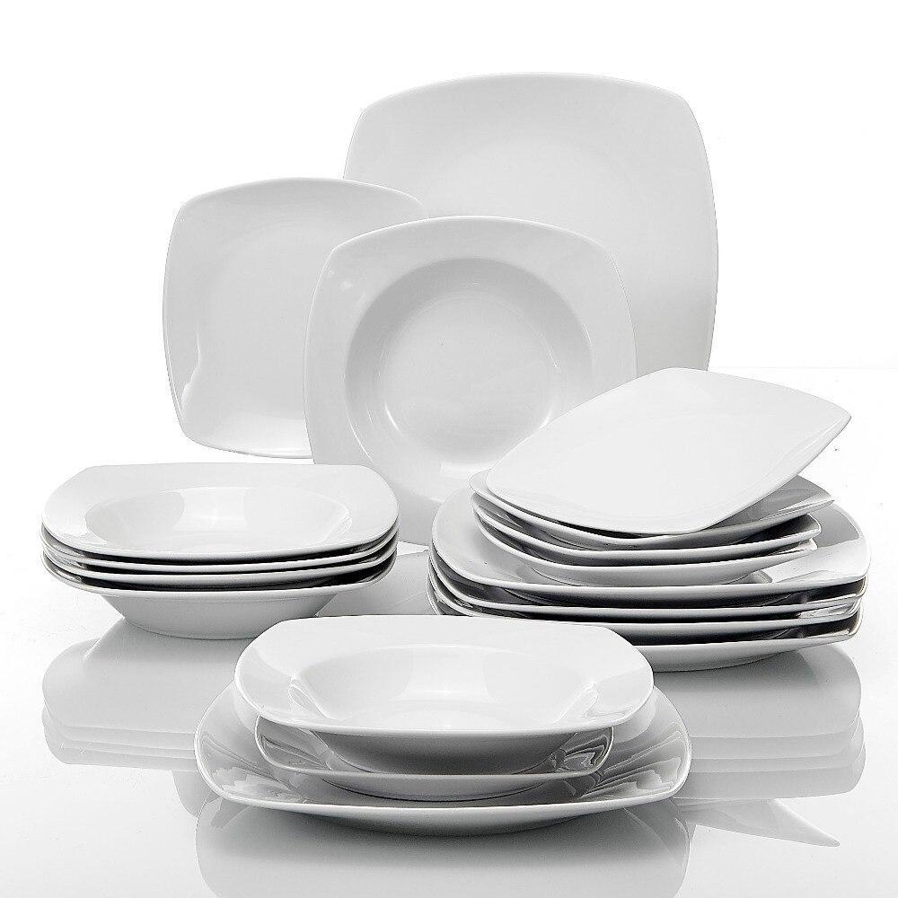 SERIES JULIA 18-Piece Porcelain Dinner Set Dinner Soup Dessert Plates Set for 6 Person (White) - Nordic Side - 18, Dessert, Dinner, for, JULIA, MALACASA, Person, Piece, Plates, Porcelain, SER
