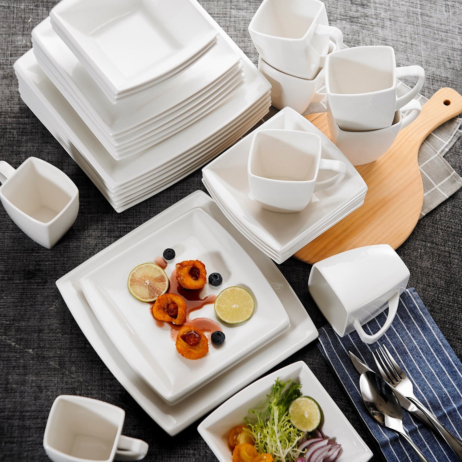 Blance 32-Piece White Ceramic Porcelain Dinner Set with Dessert Plates Salad Soup Bowls Dinner Plates Coffee Milk Mugs - Nordic Side - 32, Blance, Bowls, Ceramic, Coffee, Dessert, Dinner, MAL