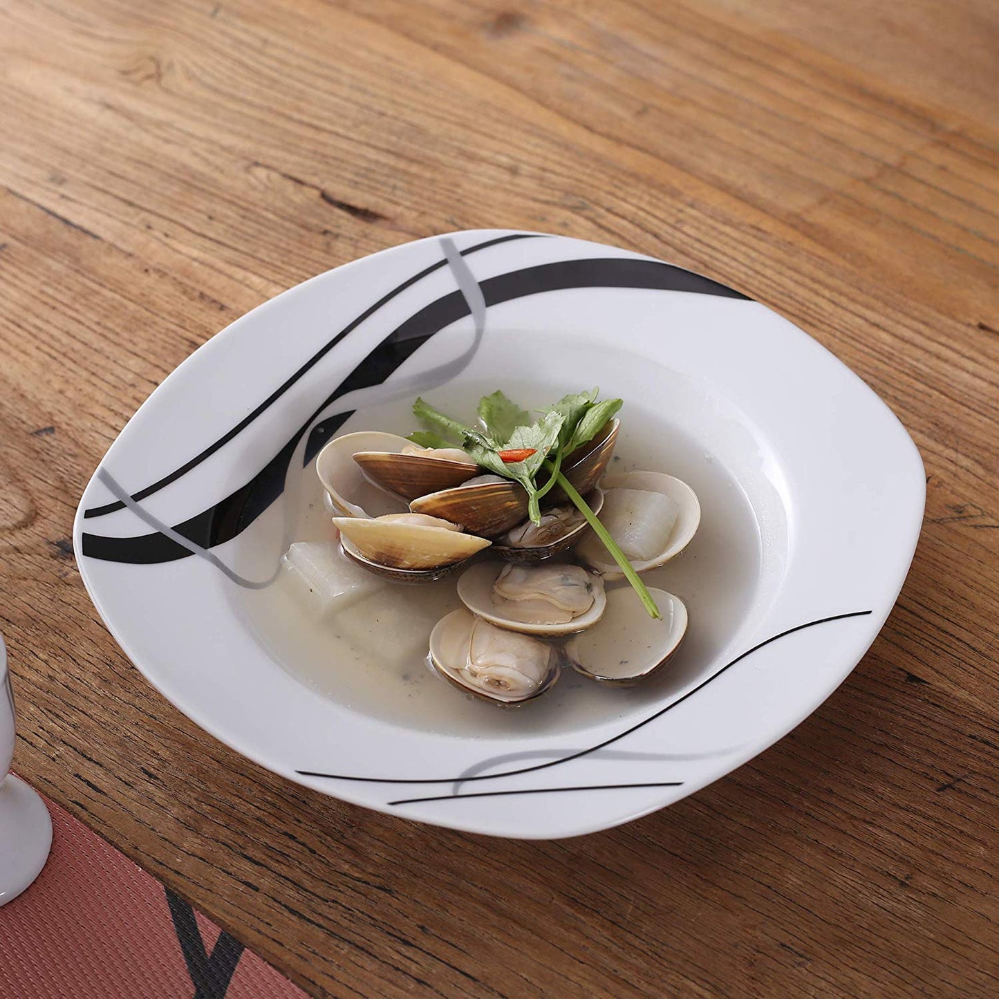 FIONA 30-Piece Black Lines Porcelain Ceramic Plate Combi-Set with Dessert Plates/Soup Plates/Dinner Plates/Cups/Saucers - Nordic Side - 30, Black, Ceramic, CombiSet, Dessert, FIONA, Lines, Pi