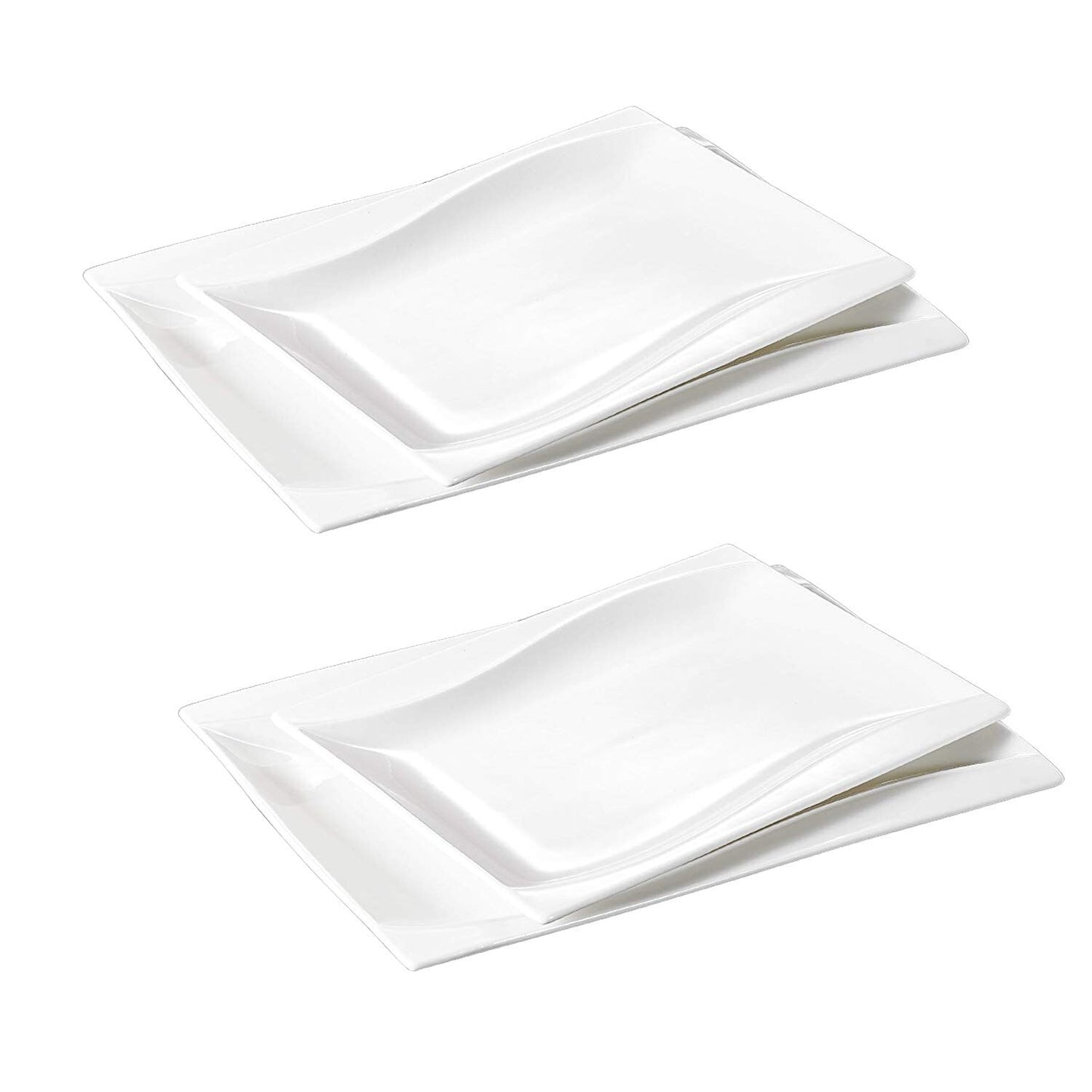Carina 4-Piece Ivory White Porcelain Dinner Plate Set with 11" & 13.25" Rectangular Plates - Nordic Side - 11, 1325, Carina, Dinner, Dishes, Fruit, Ivory, MALACASA, Piece, Plate, Platters, Po