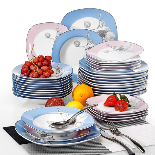 DEBBIE 36-Piece Porcelain Dinner Tableware Cutlery Set with 9.75" Dinner Plate 7.5" Dessert Plate 8.5" Soup Plate - Nordic Side - 36, 75, 85, 975, Cutlery, DEBBIE, Dessert, Dinner, Piece, Pla