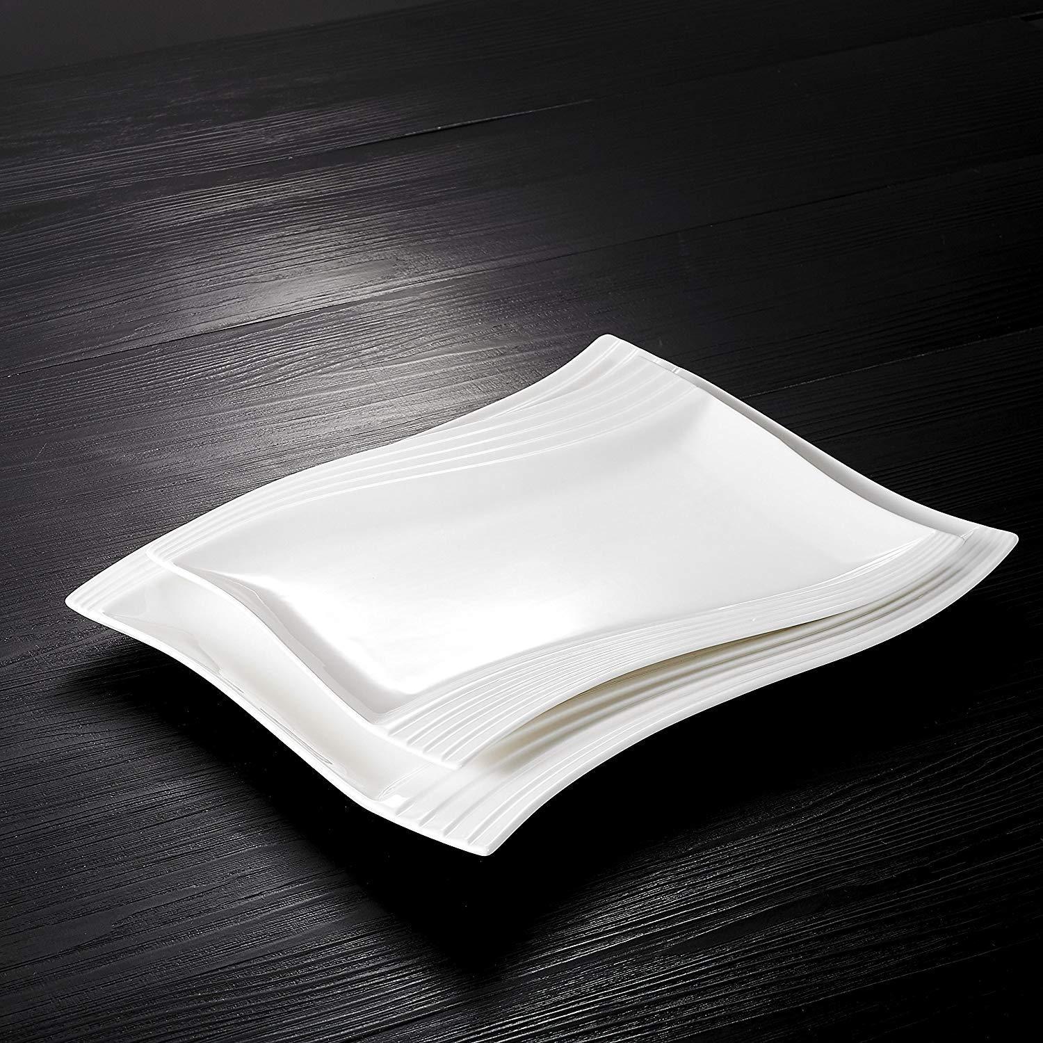 Amparo 2-Piece Ivory White Porcelain Dinner Combi-Set with 11"&13.25" Rectangular Ceramic Plates - Nordic Side - 111325, Amparo, Ceramic, CombiSet, Dessert, Dinner, Dishes, Ivory, MALACASA, P