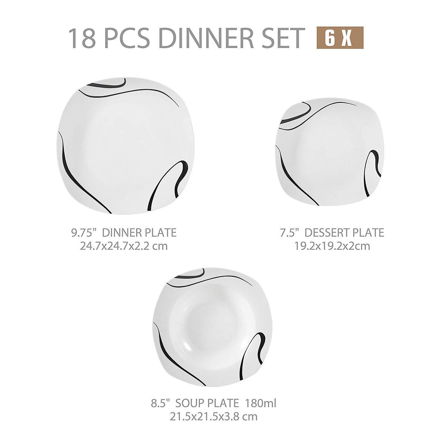 KAYLA 18-Piece Porcelain Dinnerware Set Ceramic Tableware Combination Set of Dessert Plate,Soup Plate,Dinner Plate Set - Nordic Side - 18, Ceramic, Combination, Dessert, Dinnerware, KAYLA, of