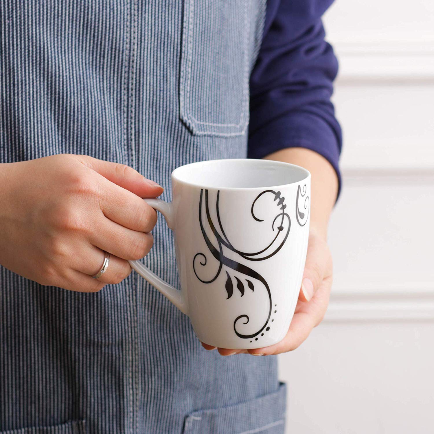 ZOEY 6-Piece 360ml Porcelain Ceramics Plant Patterned Coffee Tea Cups Sets Milk Mugs Set Family Office Drinkware Set - Nordic Side - 360, Ceramics, Coffee, Cups, Drinkware, Family, Milk, ml, 