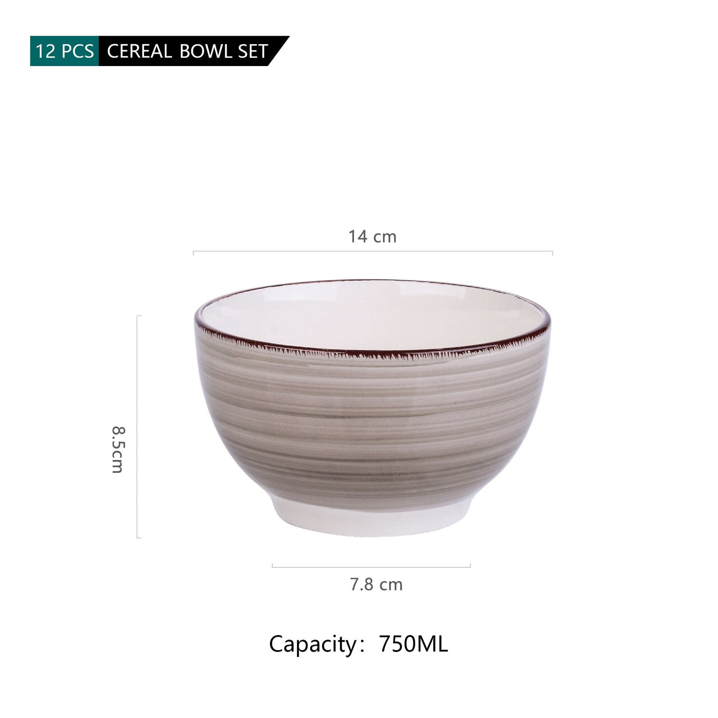 Bella-C 4/8/12-Piece 750ML Porcelain Vintage Handpainted Ceramic Bowl Set - Nordic Side - 4812, 750, BellaC, Bowl, Ceramic, Handpainted, Large, ML, Piece, Porcelain, Serving, Set, SoupMixingF