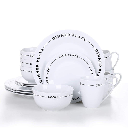 MINO 16-Piece Porcelain Ceramic Dinnerware Plate Set with 4*Dinner Plate,Dessert Plate,Cereal Bowl and 380ML Mug Set - Nordic Side - 16, 380, and, Bowl, Ceramic, Dinner, Dinnerware, MINO, ML,