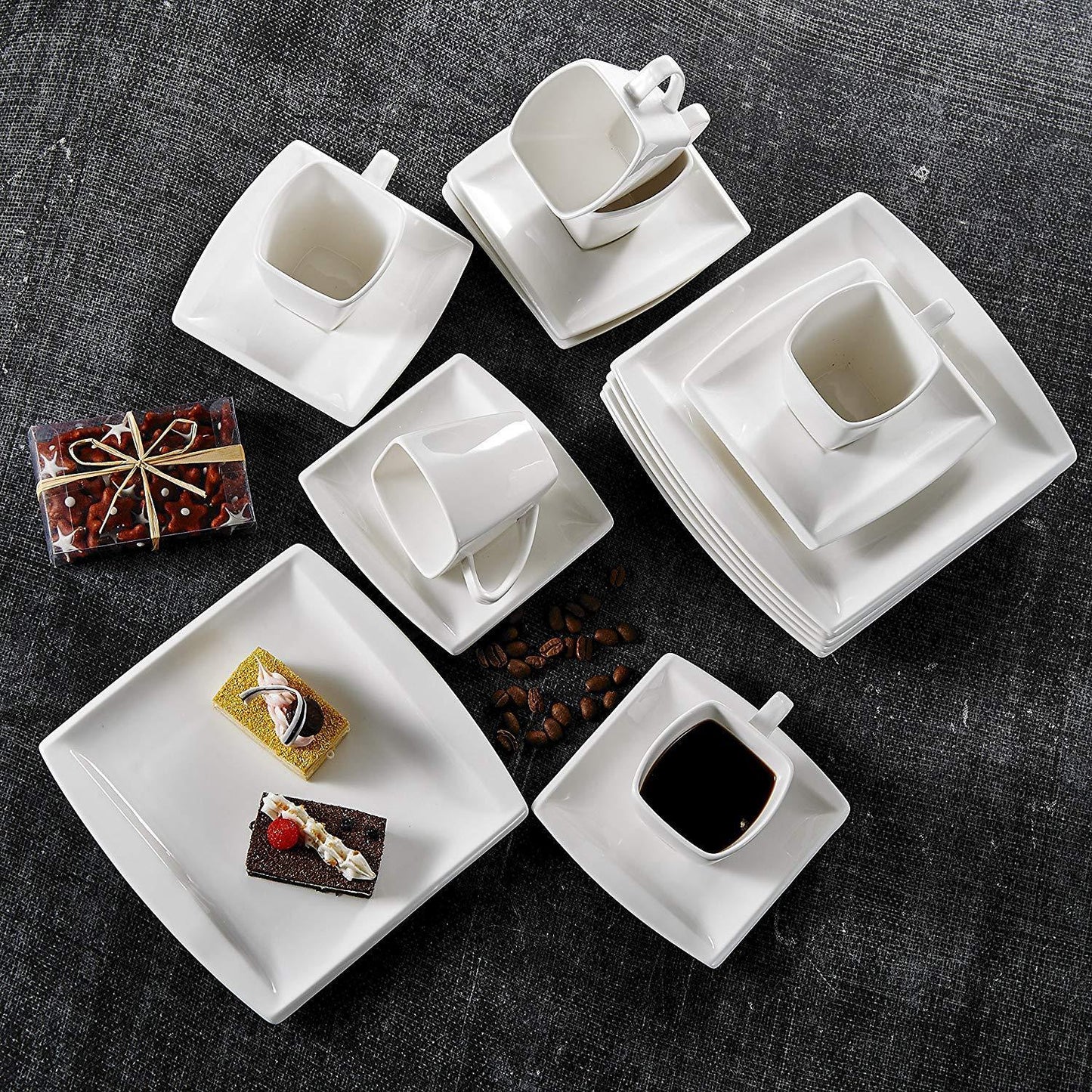 Blance 18-Piece White Porcelain Ceramic Coffee Drinkware Sets with Coffee Cups,Saucers and Dessert Plates Service for 6 - Nordic Side - 18, and, Blance, Ceramic, Coffee, CupsSaucers, Dessert,