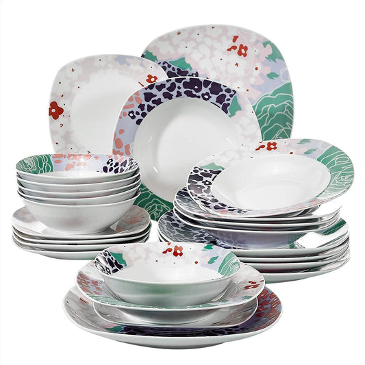 OLINA 24-Piece Porcelain Dinner Combi-Set Tableware Set with Bowls Dessert Plates Soup Plates Dinner Plates Service for 6 - Nordic Side - 24, Bowls, CombiSet, Dessert, Dinner, for, OLINA, Pie