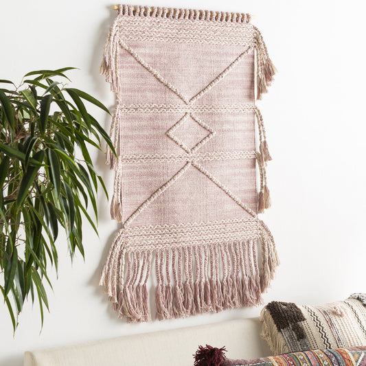 Pale Pink Macrame Wall Tapestry with Tassels - Nordic Side - 