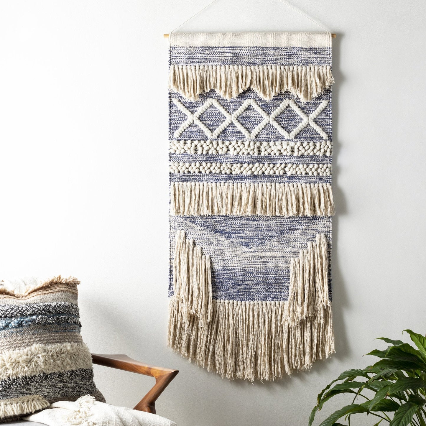 Slate Blue Macrame Woven Wall Tapestry - Nordic Side - 