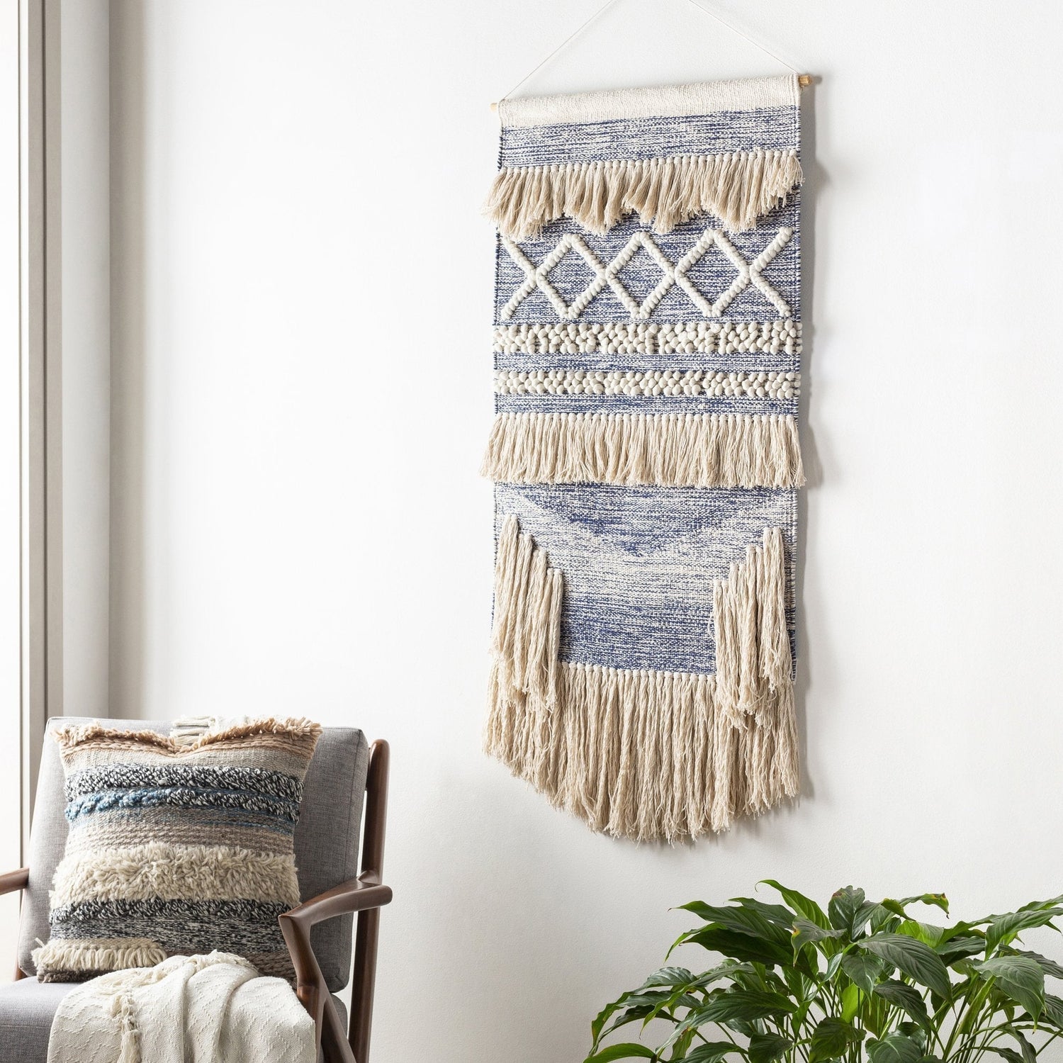 Slate Blue Macrame Woven Wall Tapestry - Nordic Side - 