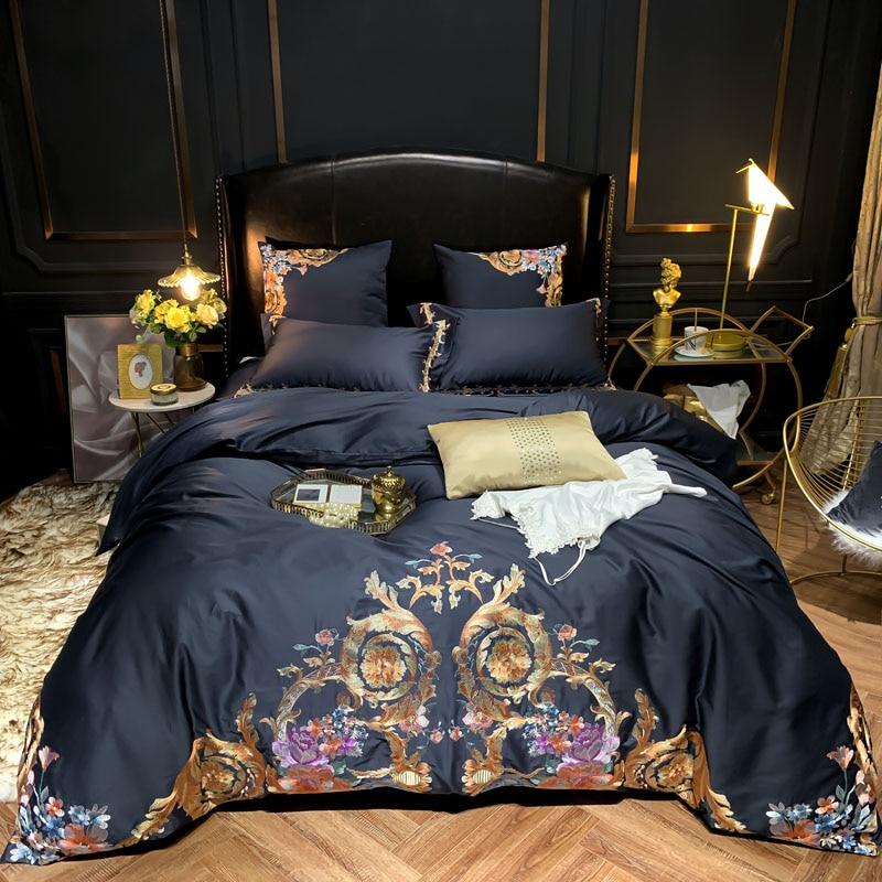 Lavish Premium Navy Blue Egyptian Cotton Embroidery Duvet Set