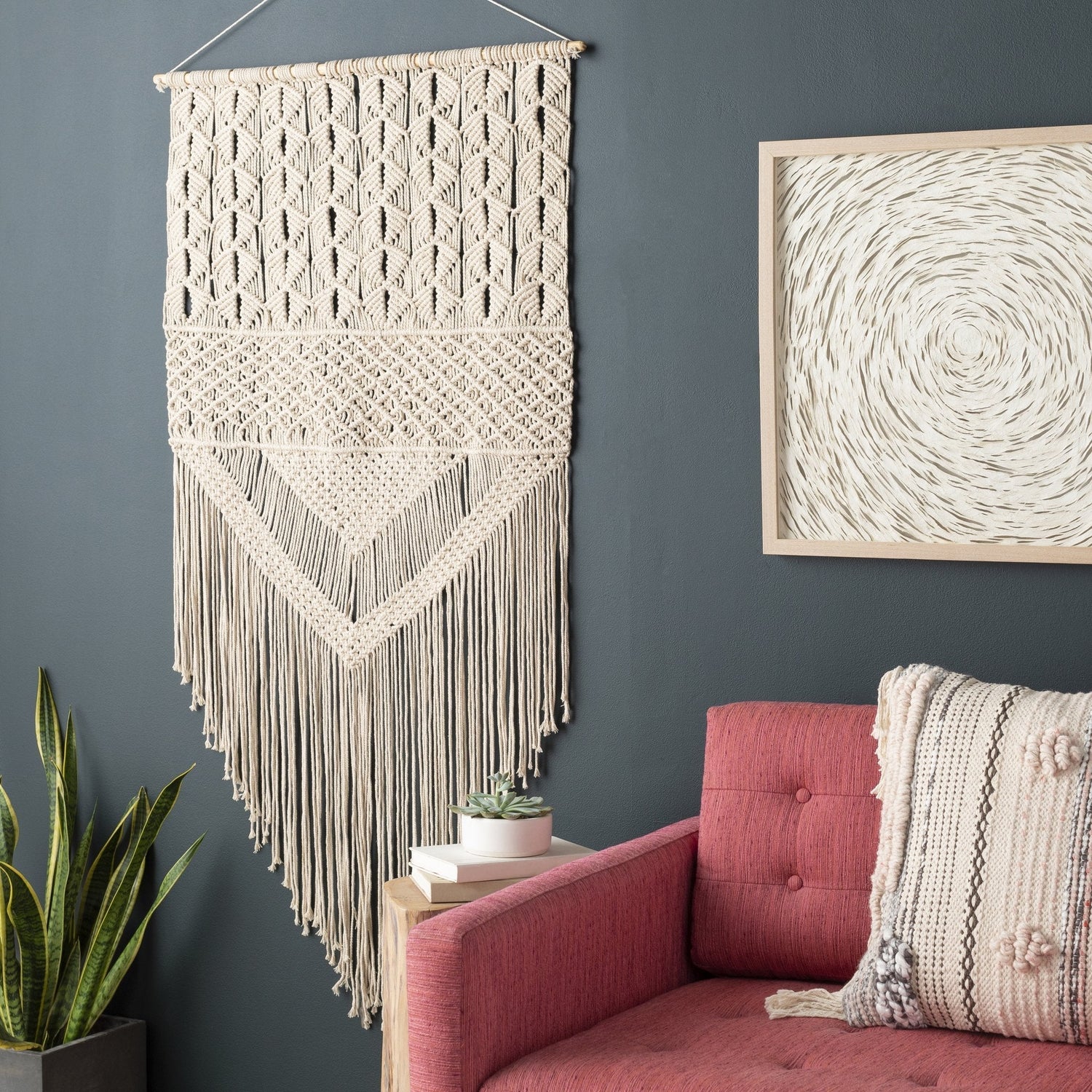 Macrame Woven Wall Tapestry with Fringe - Nordic Side - 