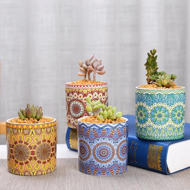 Maya - Indoor Ceramics Mandala Flower Planter - Nordic Side - Decor, Modern Planters, VASES/POTS
