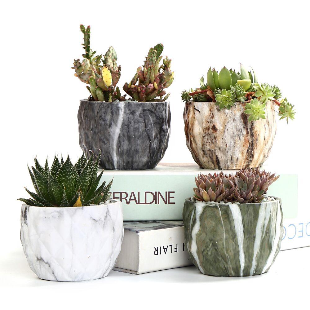 Deidra - Modern Bonsai Marbling Flower Pot (4 pcs) - Nordic Side - Modern Planters