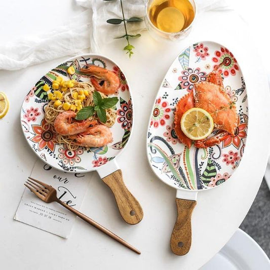 Deidra - Wooden Handle Ceramic Dinner Plate - Nordic Side - KITCHEN & DINING, KITCHENWARE