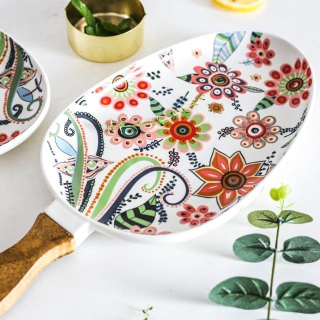 Deidra - Wooden Handle Ceramic Dinner Plate - Nordic Side - KITCHEN & DINING, KITCHENWARE