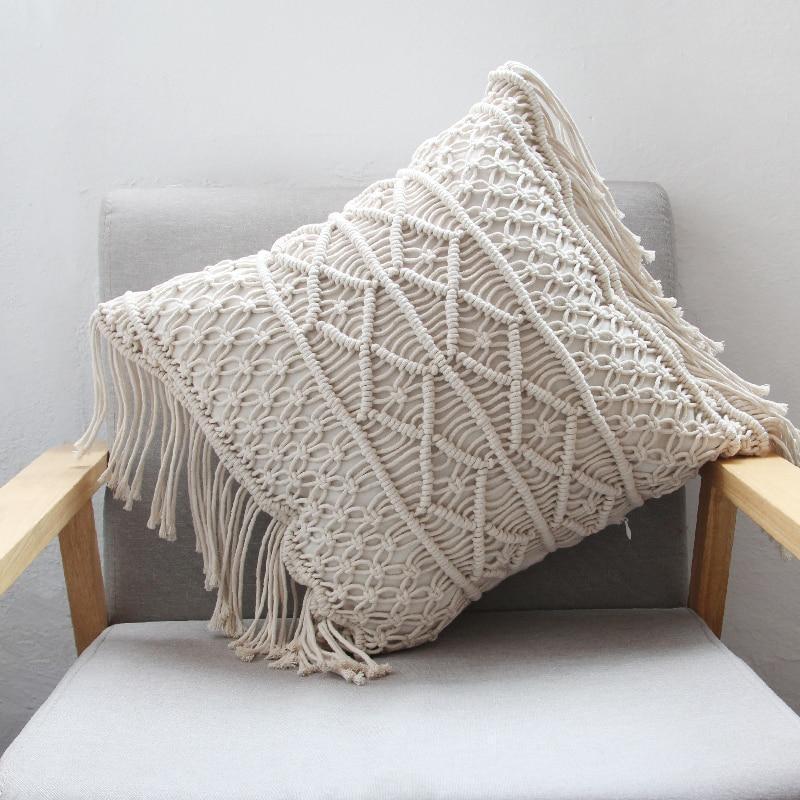 Hand Woven Macrame  Tassel Pillow Case - Nordic Side - Living Room, MacramÃ©, not-hanger, Pillows