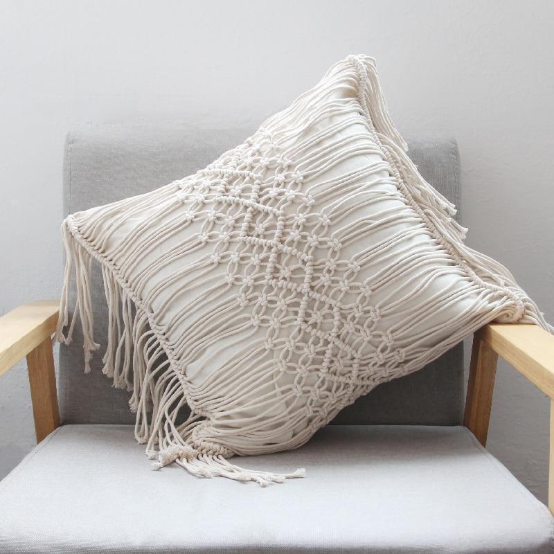 Hand Woven Macrame  Tassel Pillow Case - Nordic Side - Living Room, MacramÃ©, not-hanger, Pillows