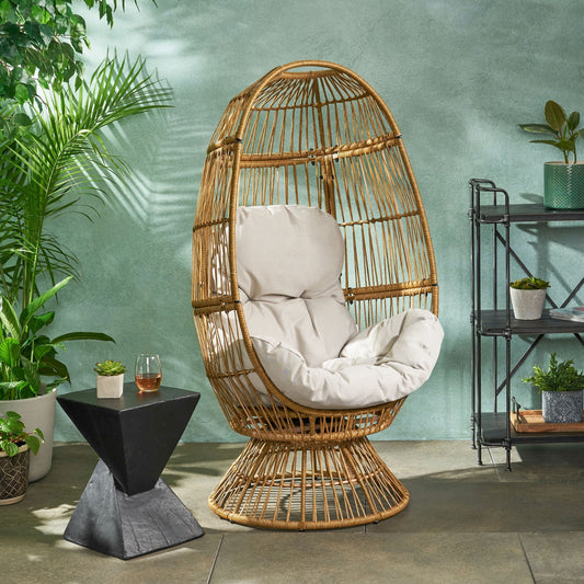 Pintan Wicker Swivel Egg Chair with Cushion by Christopher Knight Home