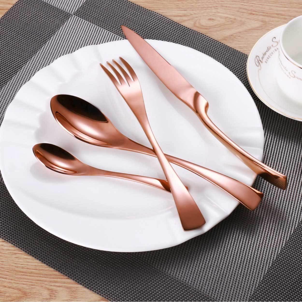 Rose Gold Slim Metal Cutlery Set - Nordic Side - 