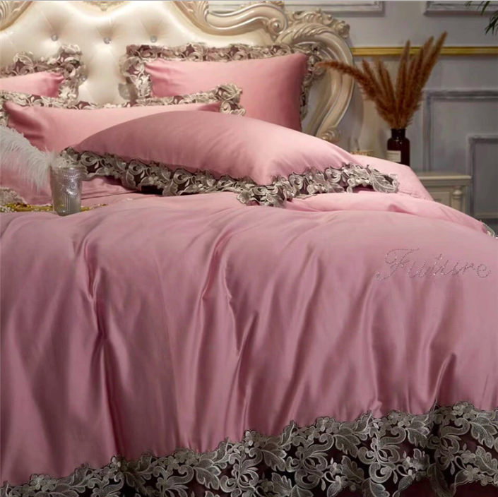 Luxury 4 Pieces Cotton & Lace Bedding Set - Nordic Side - 