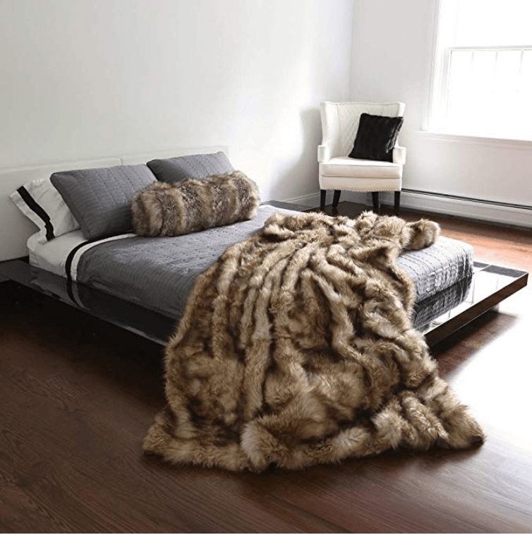 Platinum Frost Fox Faux-Fur Blanket Throw - Nordic Side - bed, bedding, bis-hidden, throw pillow
