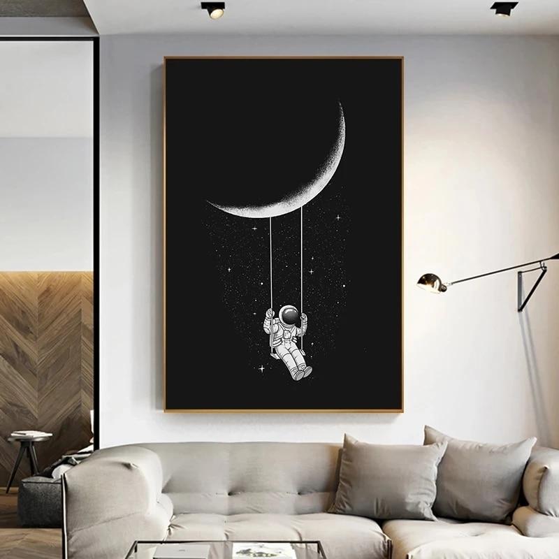 Astronaut Swinging on The Moon