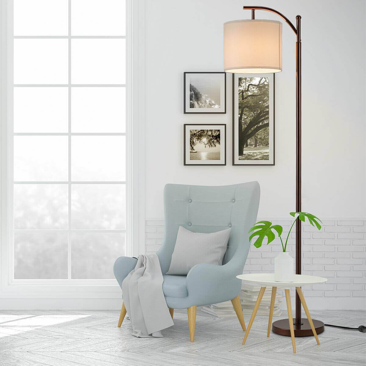 Standing Industrial Arc Light with Hanging Lamp Shade Bedroom - Nordic Side - architecture, art, artist, contemporaryart, decor, decoration, design, designer, designinspiration, edison, exter