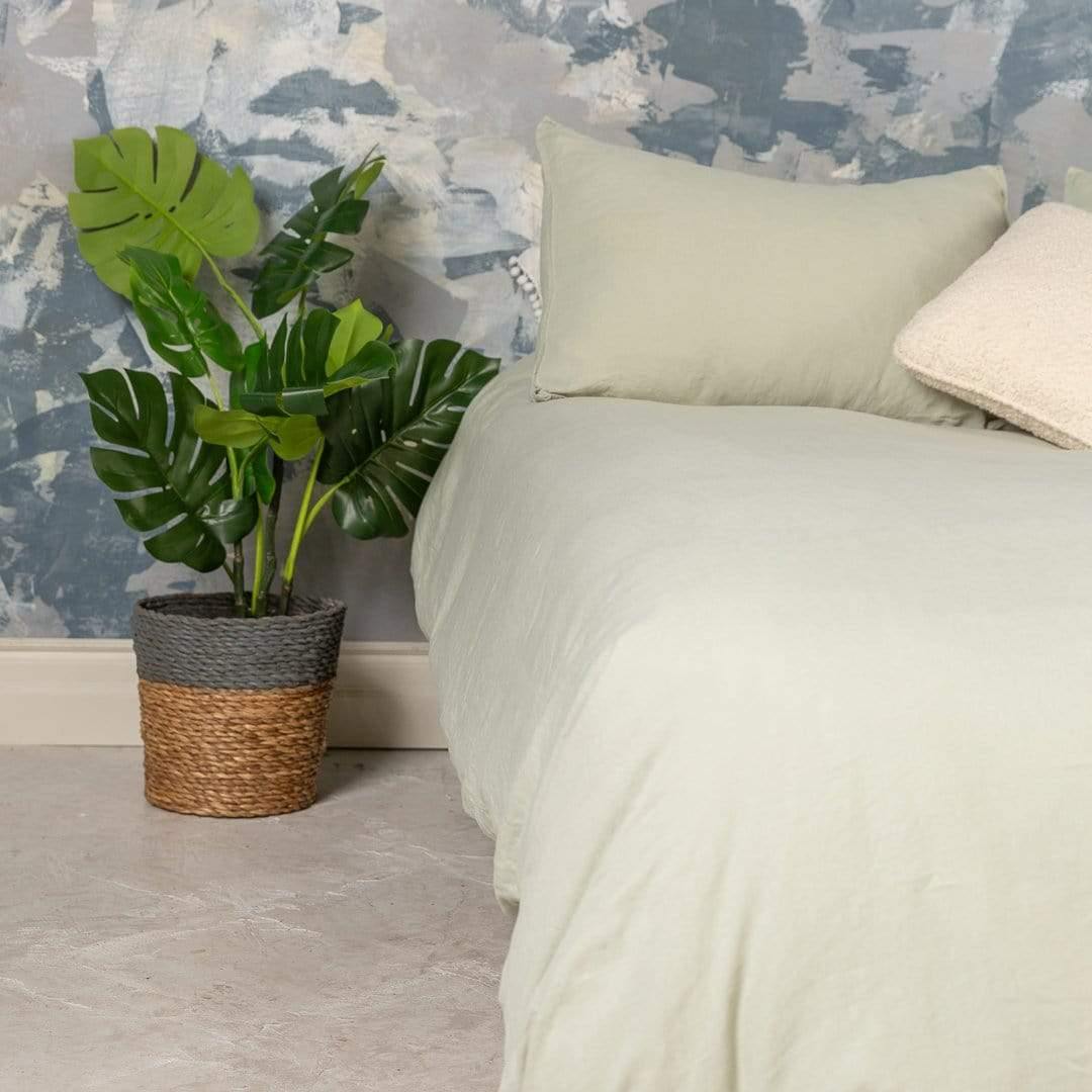 Olive European Linen Duvet Cover Set - Nordic Side - bed, bedding, duvet